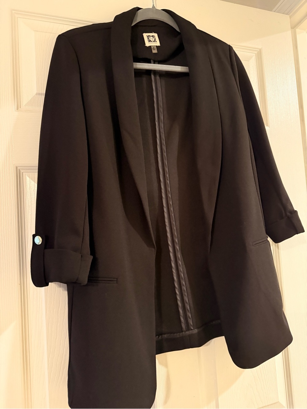 Anne Klein Black Open-Front Blazer with Roll-Tab Sleeves